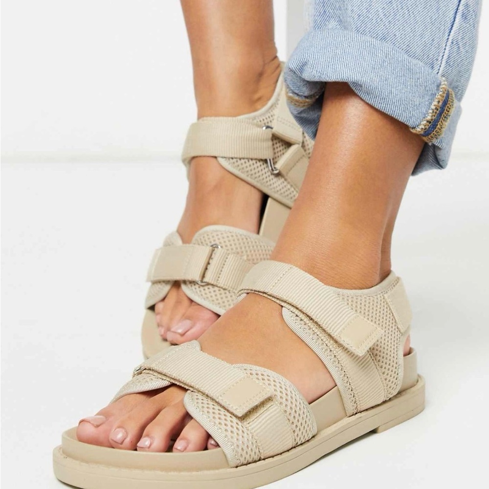 Monki Beige Strappy Mesh Sport Sandals
